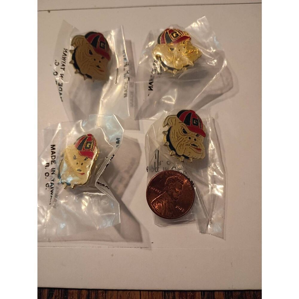 Lot 4 Vintage University Georgia Bulldogs Bulldog Head Enamel Pin Hat Lapel NCAA